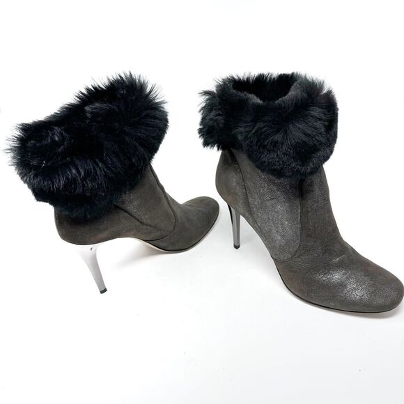 Jimmy Choo Tempo Bootie EU 40 Brown Shimmer Suede Shearling Fur Lined Heels - Picture 8 of 13